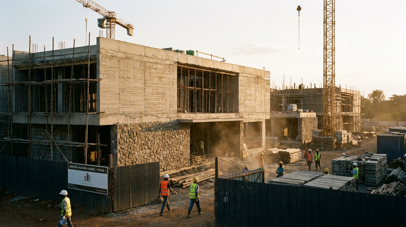 High-end architectural photography of a modern residential site in Nairobi