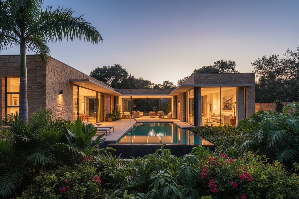 Karen Residence — 4-bedroom maisonette in Karen, Nairobi, with Mazeras stone walls and tropical landscaping